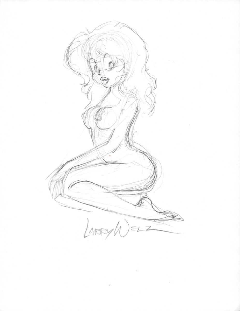 Cherry Nude Kneeling Sketch - Pencil on Paper - Signed | Nerd Crawler