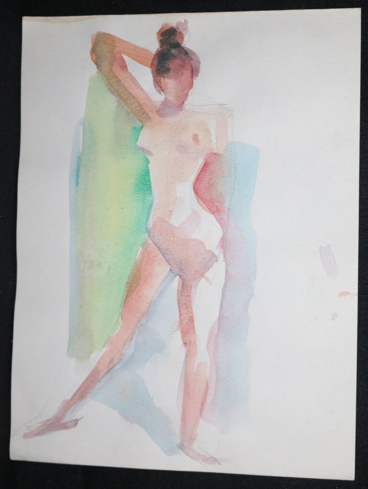 Nude Full Figure Woman from the Front Watercolor Art by Creig Flessel
