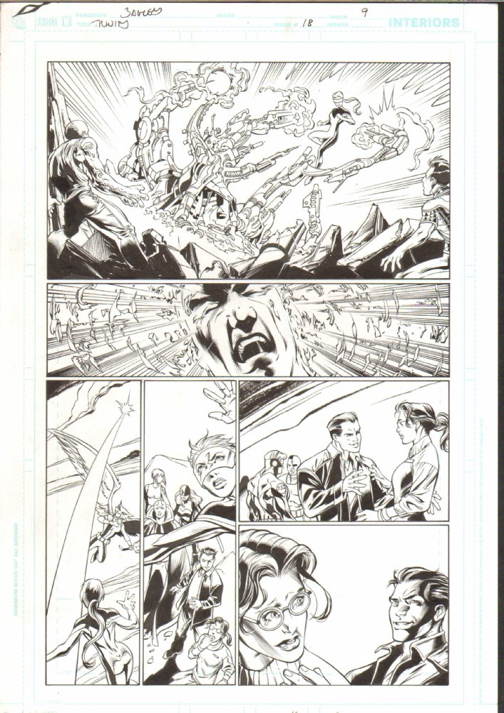 Trinity #18 Pg 9 - Lots of Heroes Signed by Mark Bagley by Mark Bagley