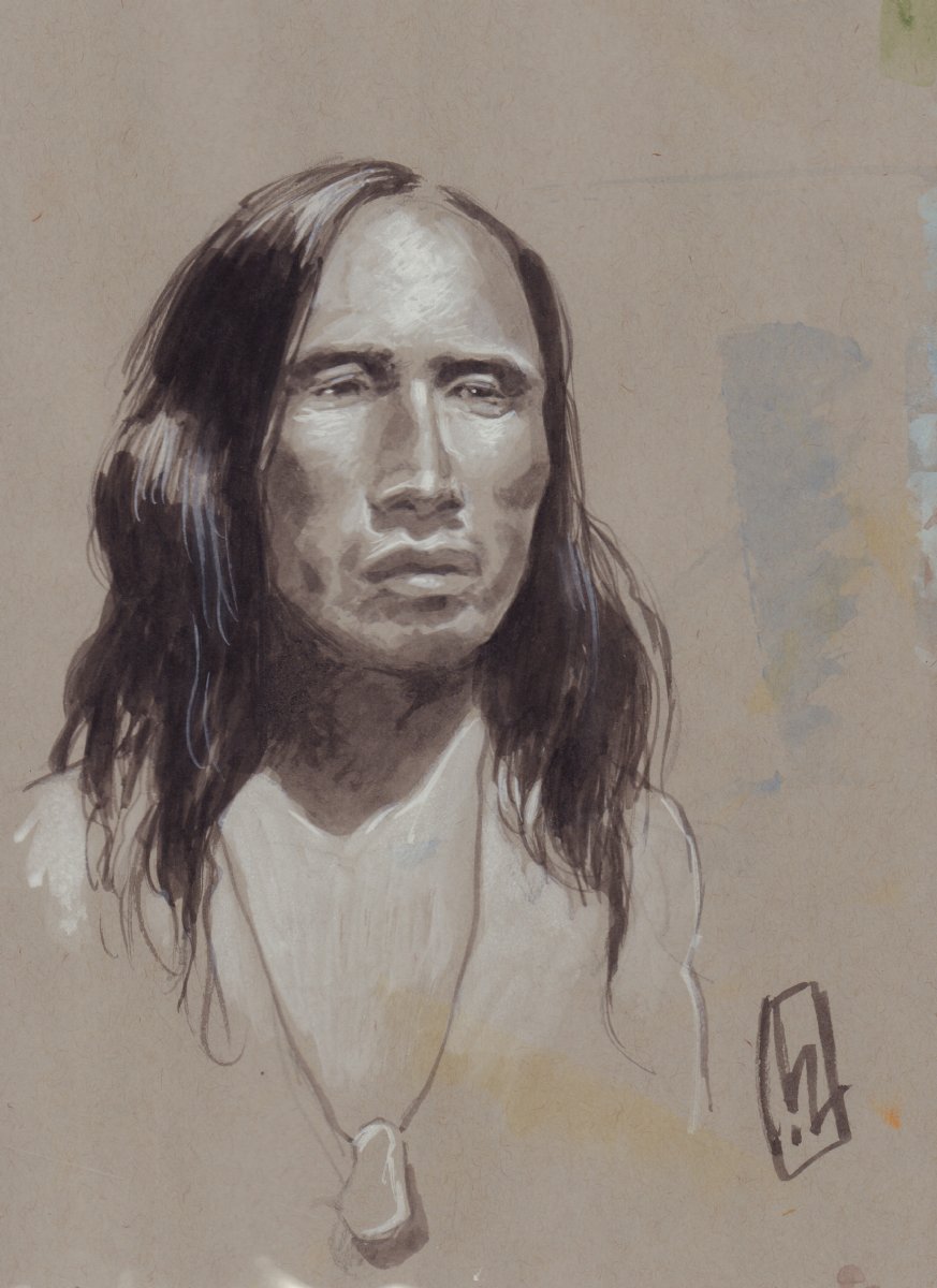 Native American Ink Wash Painted Art - Signed by Val Mayerik