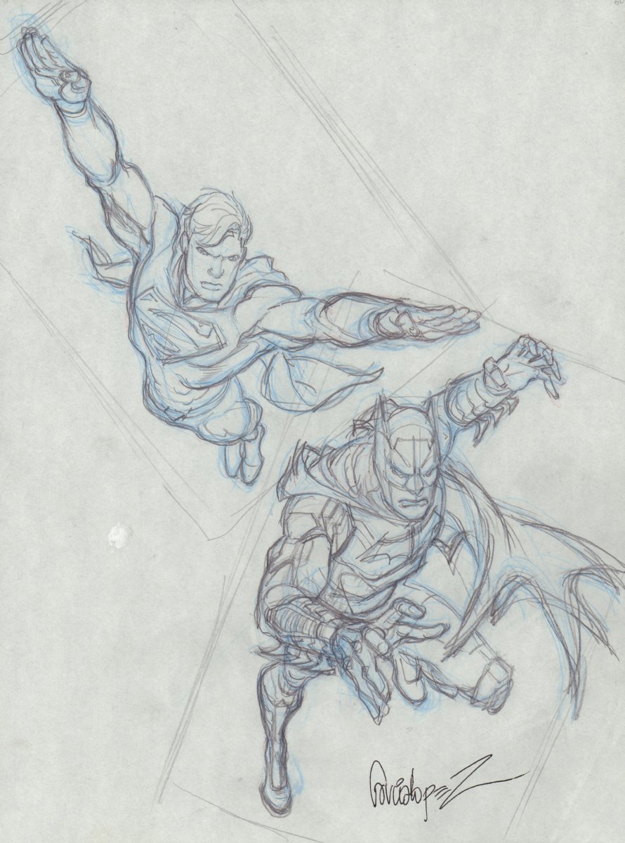 Batman and Superman Pencil Art PRelim - Signed by Jose Garcia-Lopez