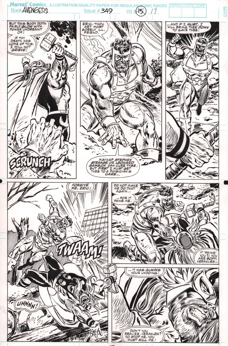 Avengers #349 p.19 - Thor vs. Hercules Battle - 1992 by Steve Epting