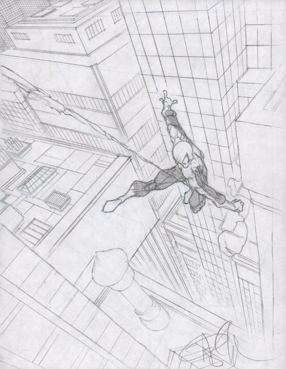 Spider-Man Web-Slinging with City Background - Signed by Angel Medina