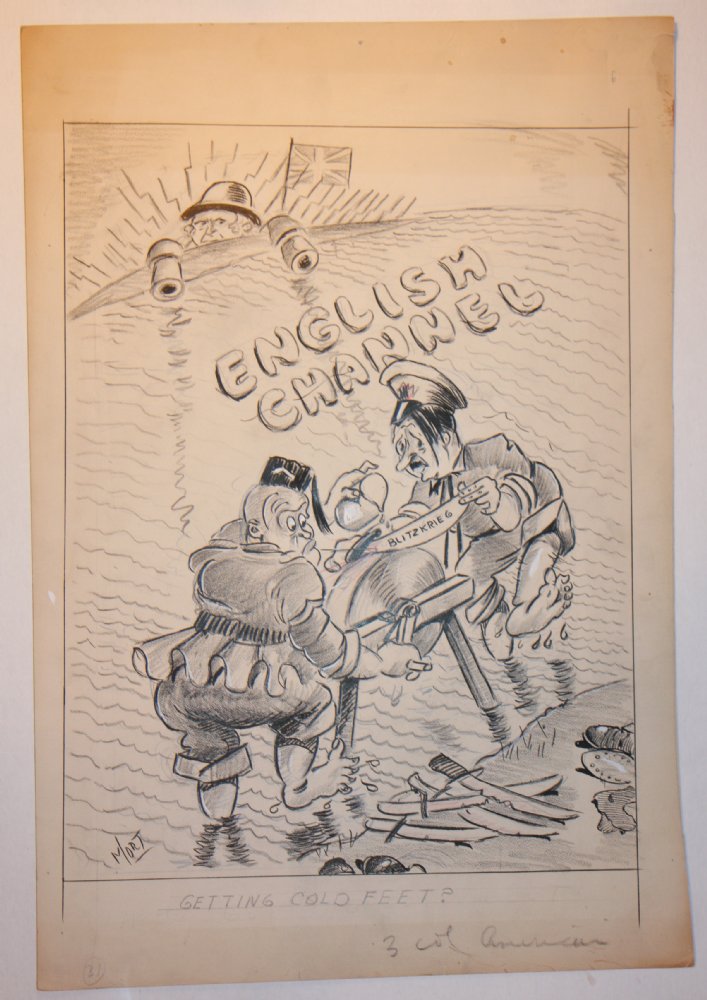 English Channel War Cartoon - ''Getting Cold Feet?'' - LA - Signed by Mort  by Mort Walker