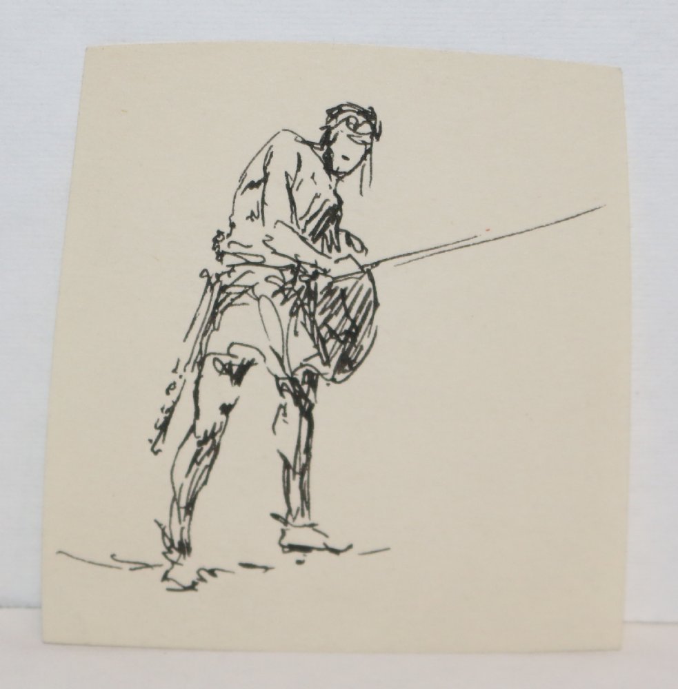 Solider with Spear and Shield Facing the Right Drawing by Roy Krenkel